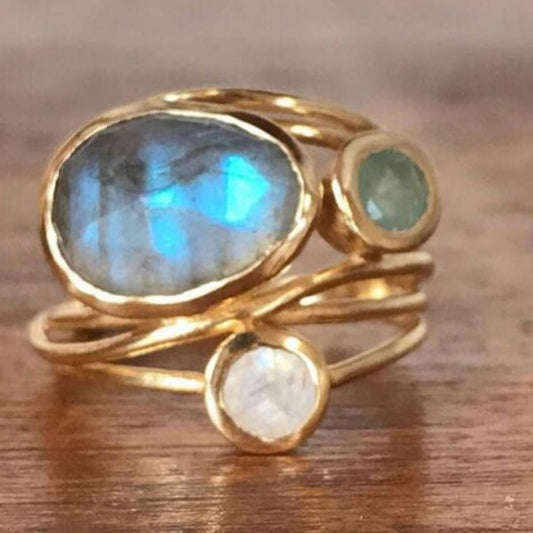 Vintage Inlaid Blue Moonstone Ring
