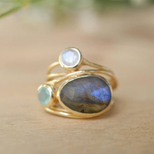 Vintage Inlaid Blue Moonstone Ring