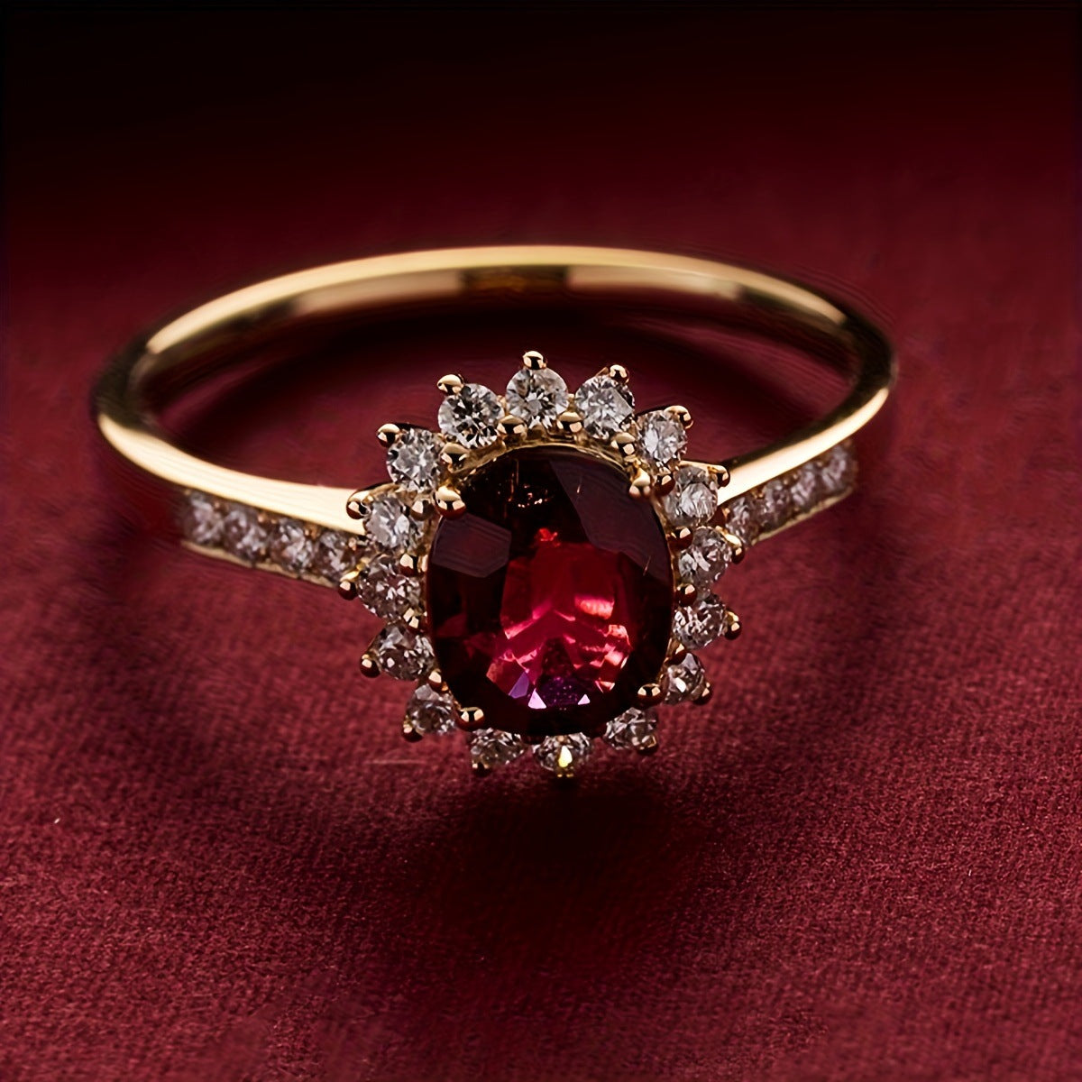 Vintage Red Crystal Gold Ring