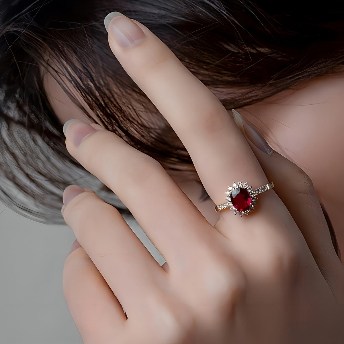 Vintage Red Crystal Gold Ring