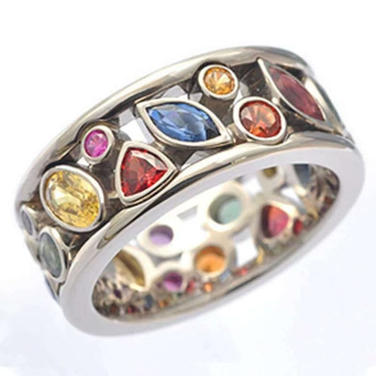 Fashion Geometric Openwork Diamond-Studded Multicolor Ring