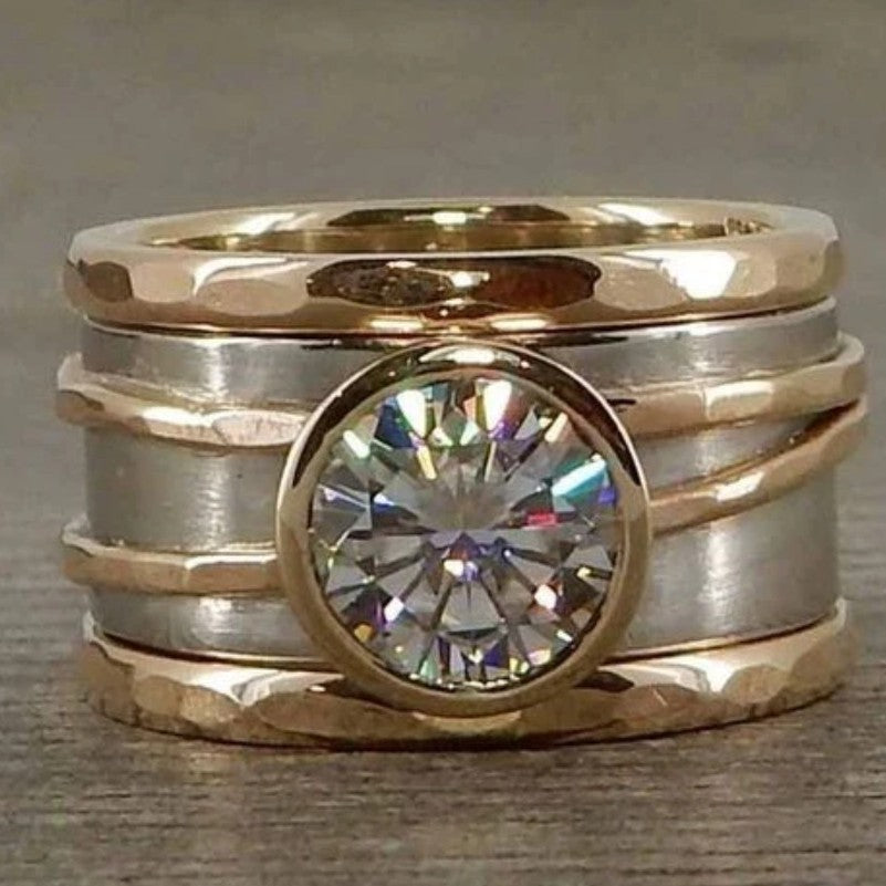 Vintage-Ring aus Gold und Silber mit Buntglas