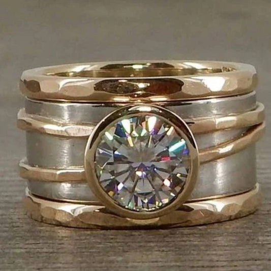Vintage-Ring aus Gold und Silber mit Buntglas