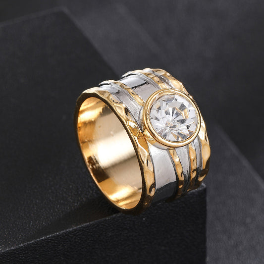Vintage-Ring aus Gold und Silber mit Buntglas