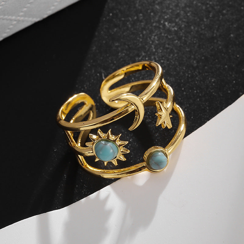 Turquoise Stainless Steel Irregular Open Ring