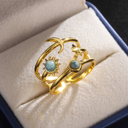 Turquoise Stainless Steel Irregular Open Ring