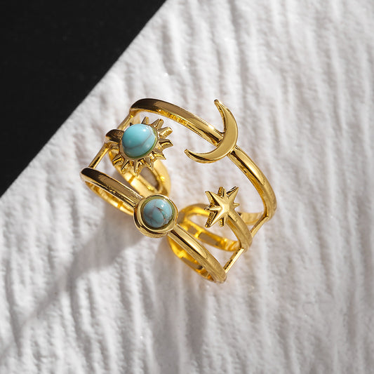 Turquoise Stainless Steel Irregular Open Ring