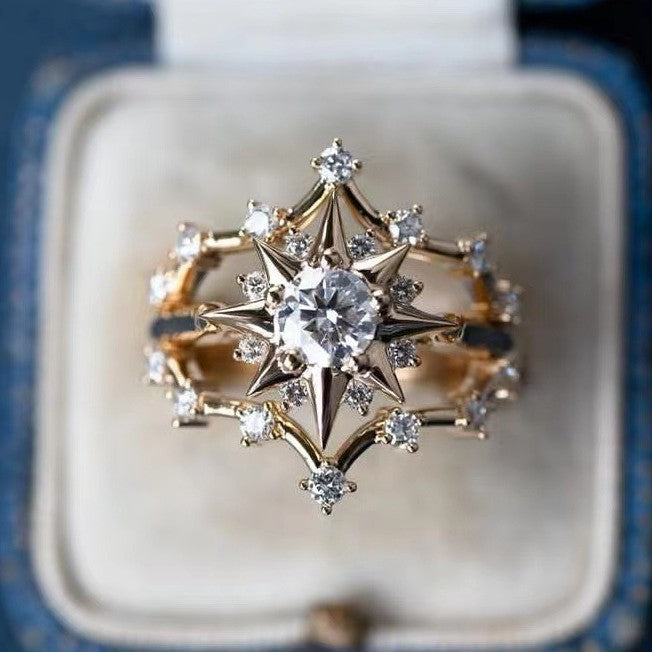 Vintage Sun Radiance Octagonal Star Metal Hollow Ring