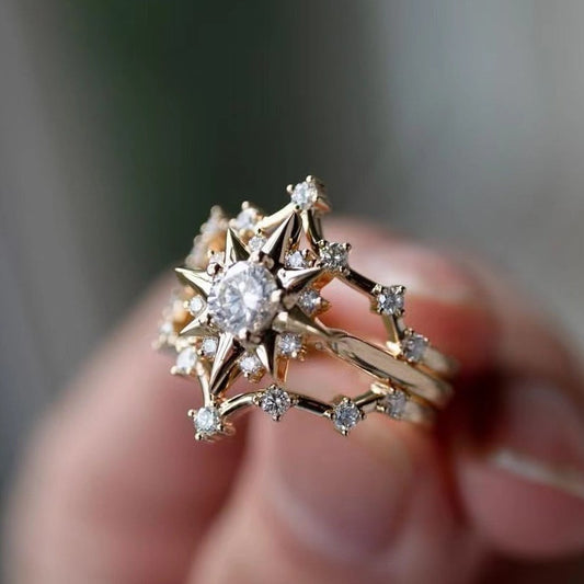 Vintage Sun Radiance Octagonal Star Metal Hollow Ring