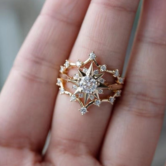 Vintage Sun Radiance Octagonal Star Metal Hollow Ring