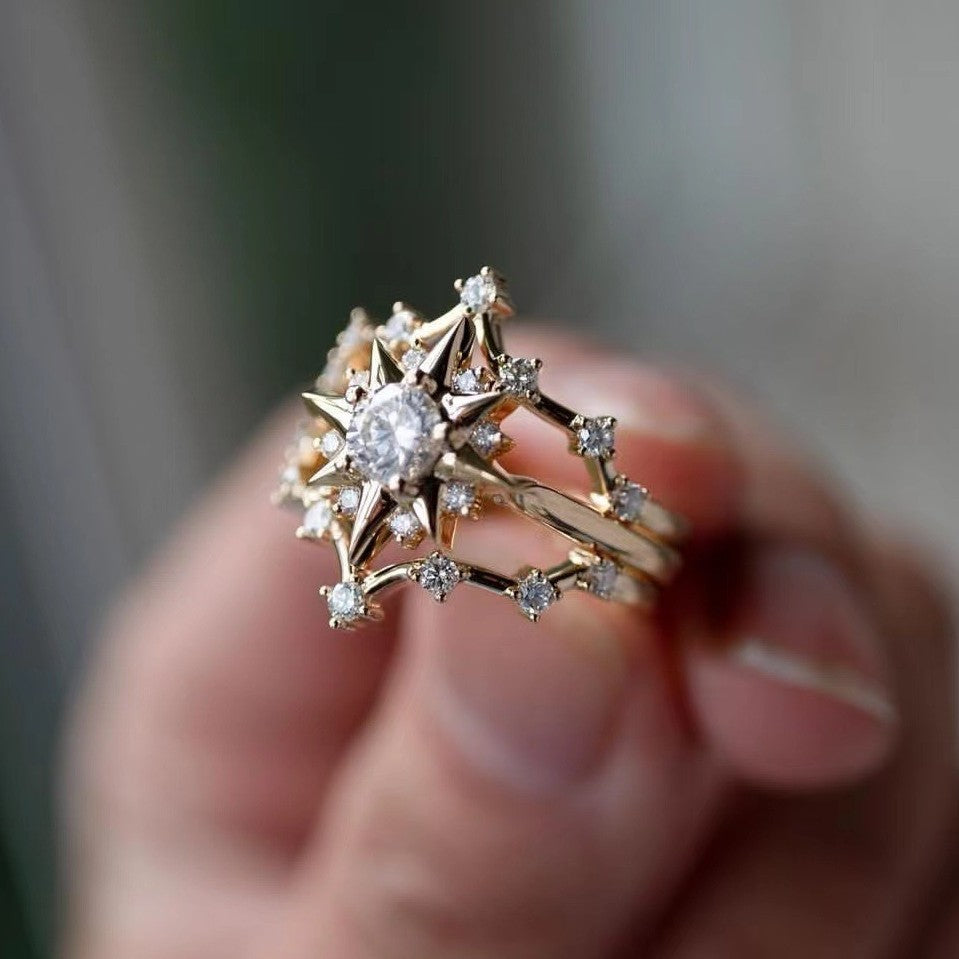 Vintage Sun Radiance Octagonal Star Metal Hollow Ring
