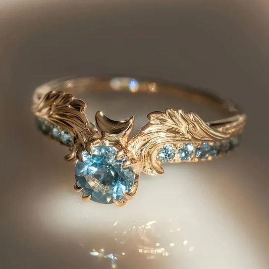 Vintage Wing Set With Wind Blue Zircon Ring