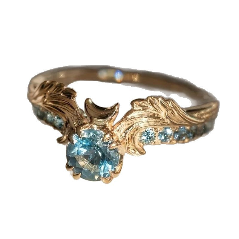 Vintage Wing Set With Wind Blue Zircon Ring