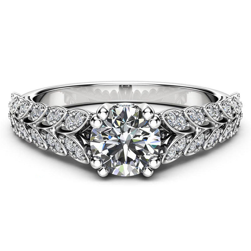 Diamond-Set Flower Leaf Ring