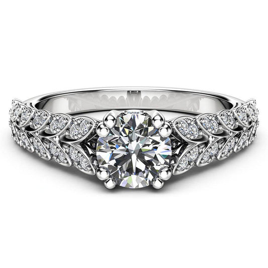 Diamond-Set Flower Leaf Ring