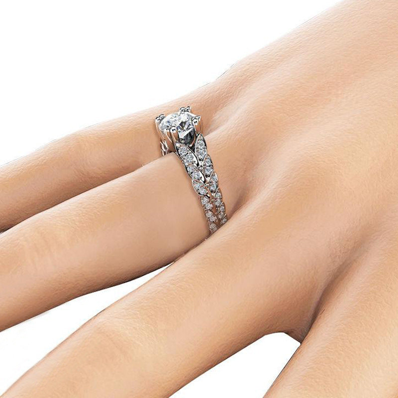 Diamond-Set Flower Leaf Ring