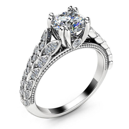 Diamond-Set Flower Leaf Ring