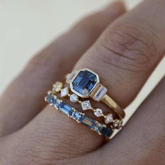 3pcs/Set Luxury Geometric Blue Crystal Rings Set