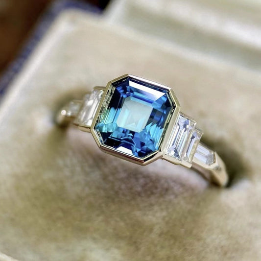 Gold-Inlaid Sapphire Zirconia Ring