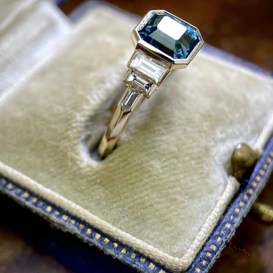 Gold-Inlaid Sapphire Zirconia Ring