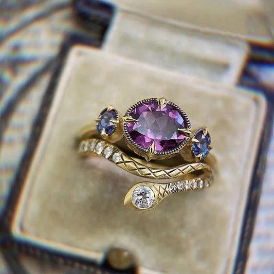 Vintage Inlaid Purple Zircon Snake Shaped Ring