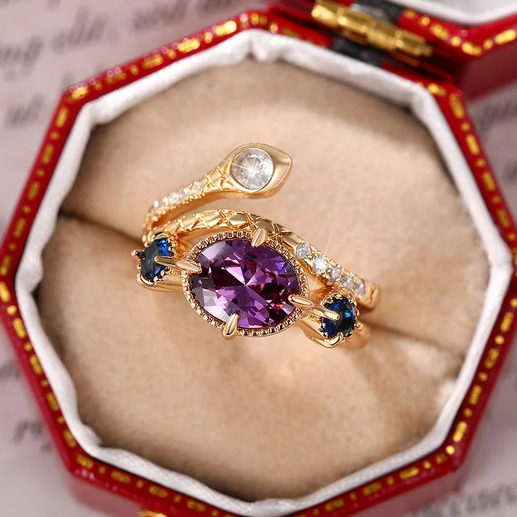 Vintage Inlaid Purple Zircon Snake Shaped Ring