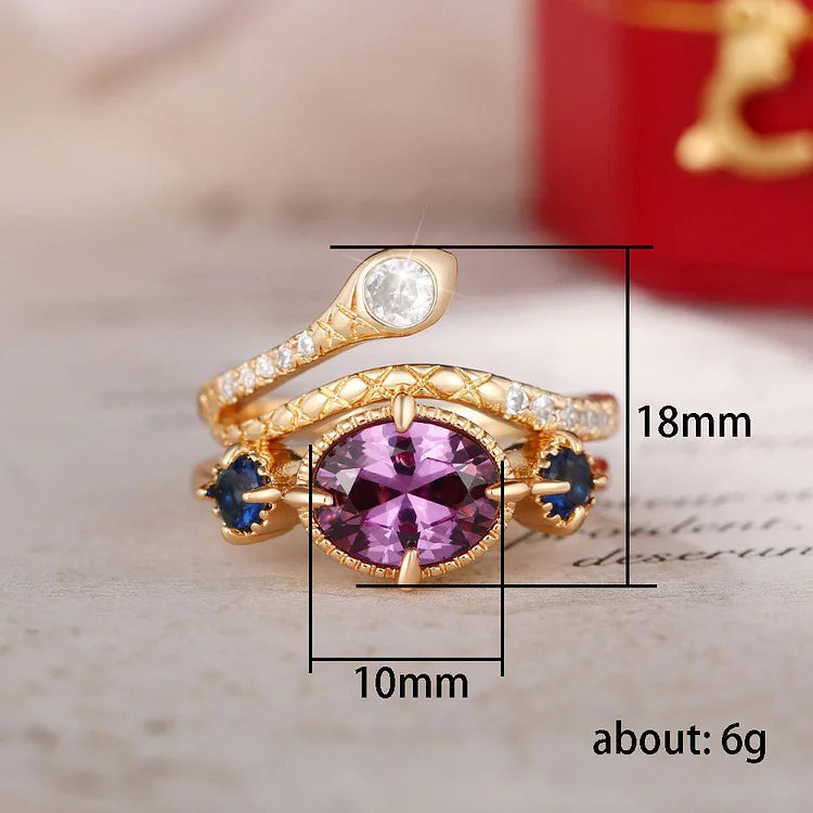 Vintage Inlaid Purple Zircon Snake Shaped Ring