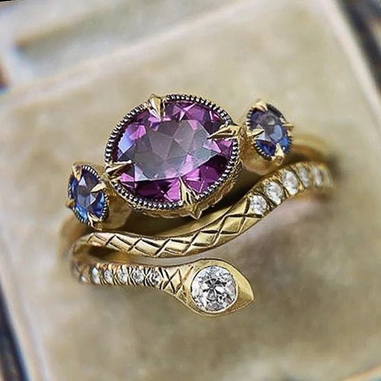 Vintage Inlaid Purple Zircon Snake Shaped Ring