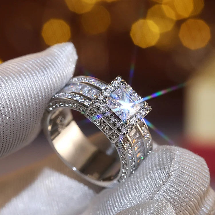 Square Full Diamond Zircon Ring