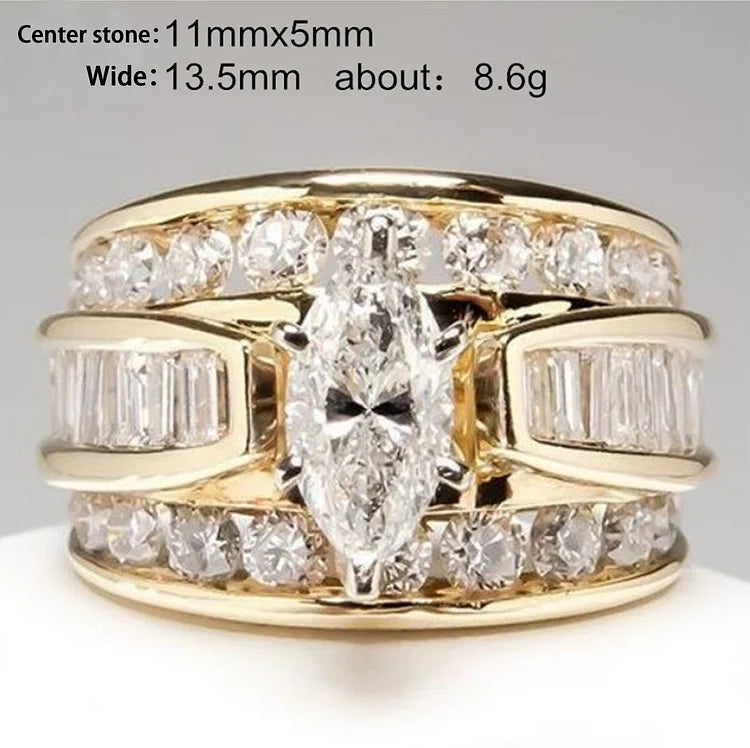 Horse Eye Shaped Diamond Inlaid Zircon Ring