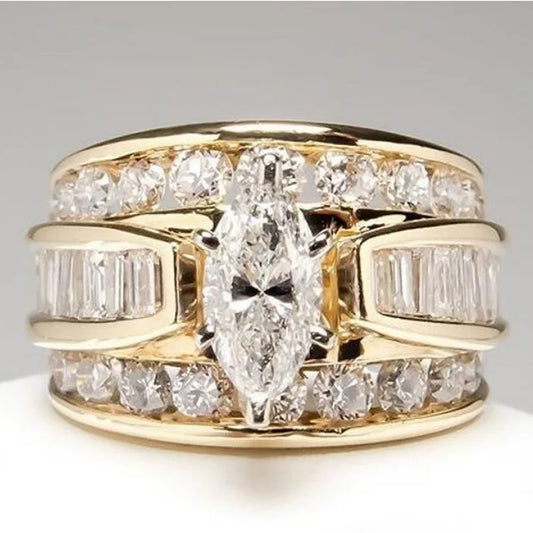 Horse Eye Shaped Diamond Inlaid Zircon Ring