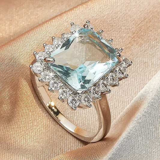 Square Crystal Zircon Diamond Ring