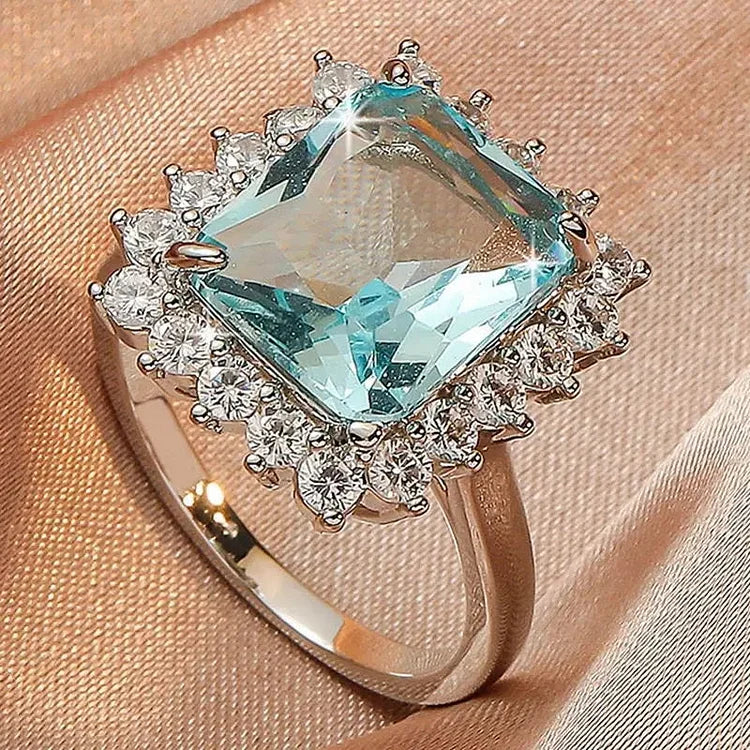 Square Crystal Zircon Diamond Ring