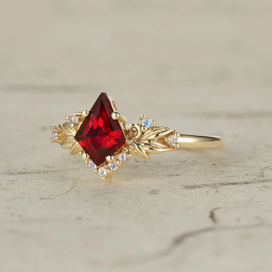 Ruby Ring Three-Stone Stacked Moonstone Ruby Ring Promise Ring