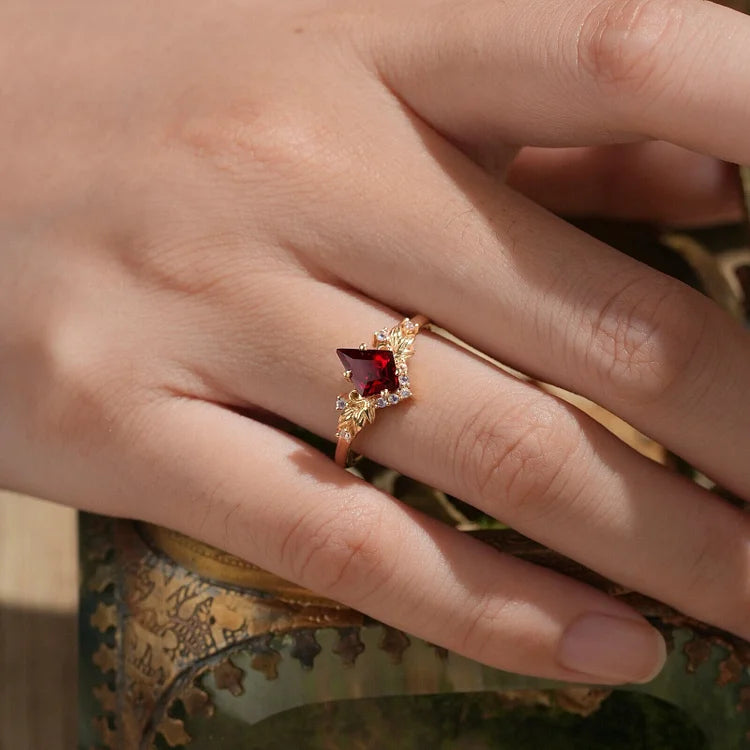 Ruby Ring Three-Stone Stacked Moonstone Ruby Ring Promise Ring