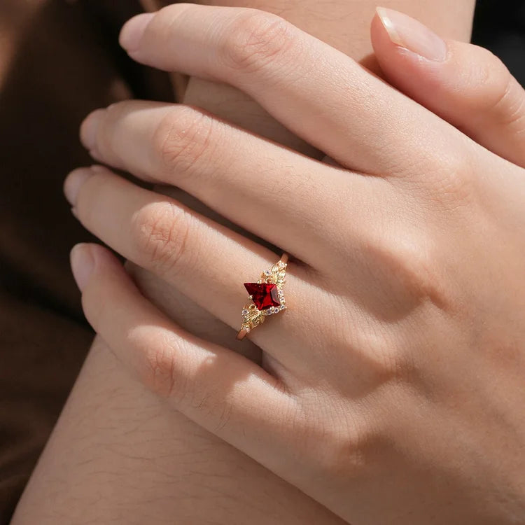 Ruby Ring Three-Stone Stacked Moonstone Ruby Ring Promise Ring