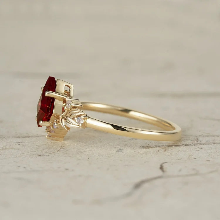 Ruby Ring Three-Stone Stacked Moonstone Ruby Ring Promise Ring