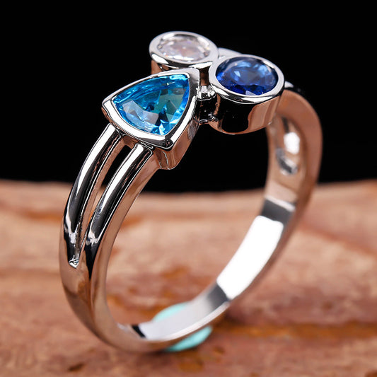 Vintage Blue Inlaid Crystal Ring