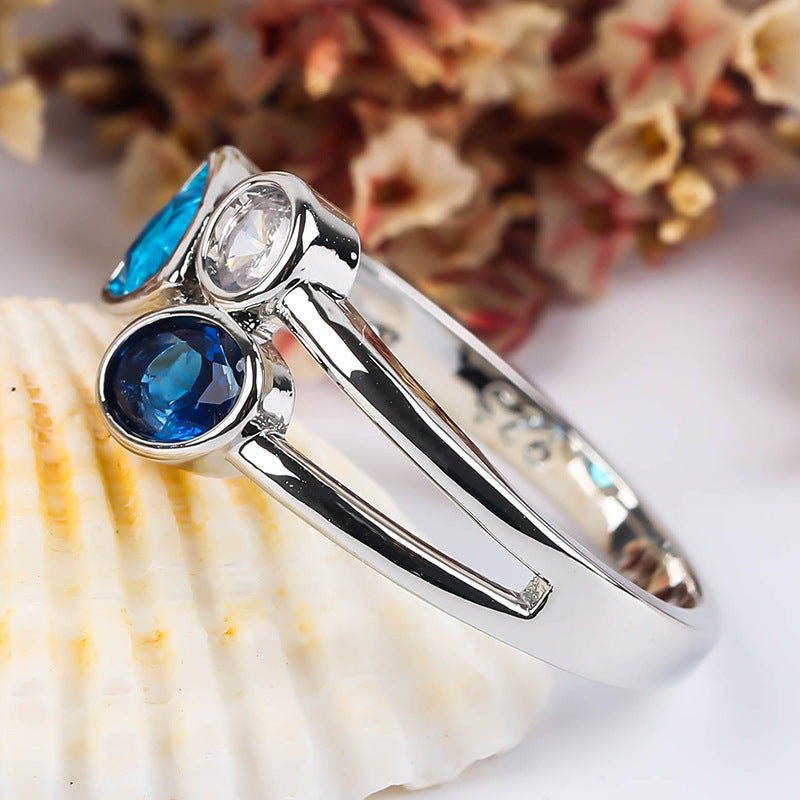 Vintage Blue Inlaid Crystal Ring