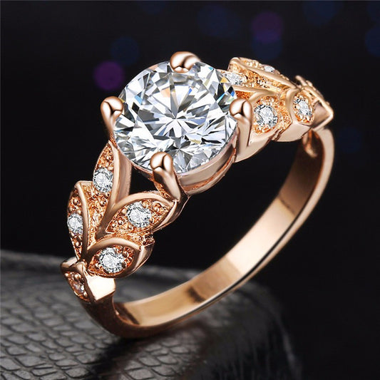 Leaf Four-Prong Zircon Ring