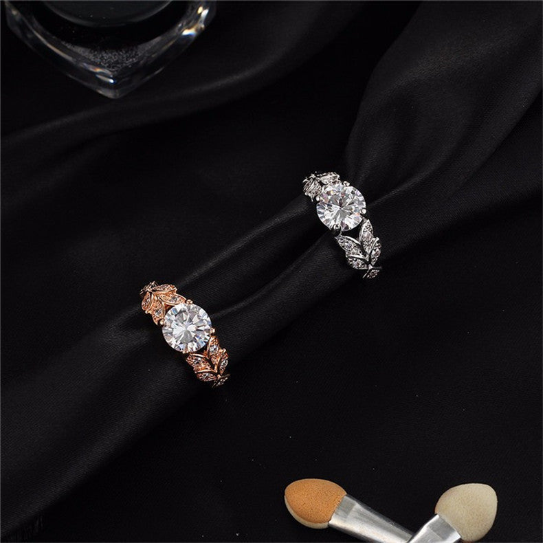 Leaf Four-Prong Zircon Ring