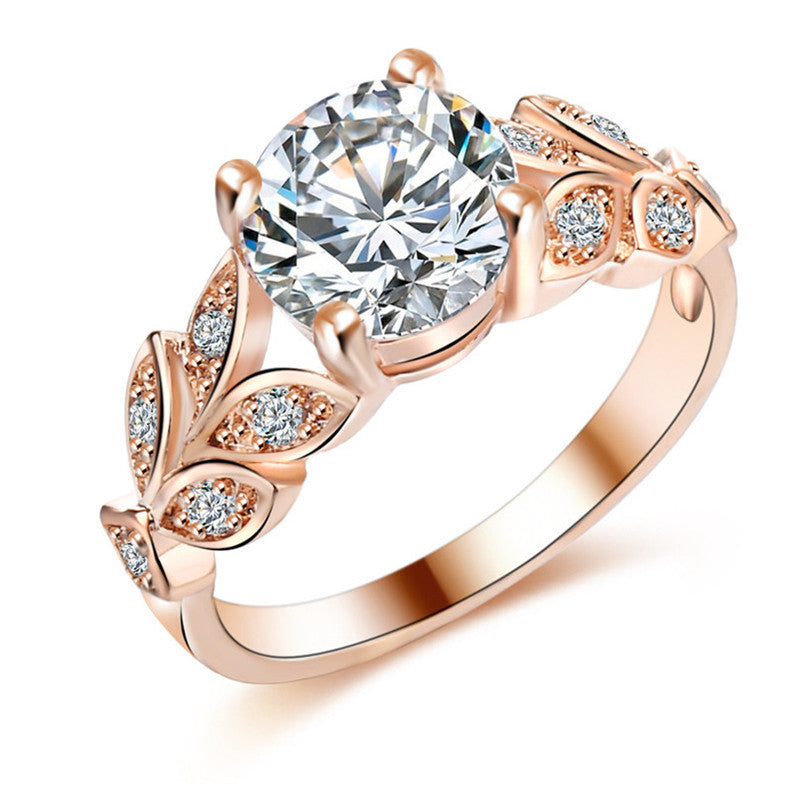 Leaf Four-Prong Zircon Ring