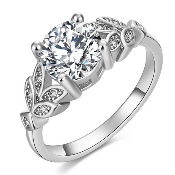 Leaf Four-Prong Zircon Ring
