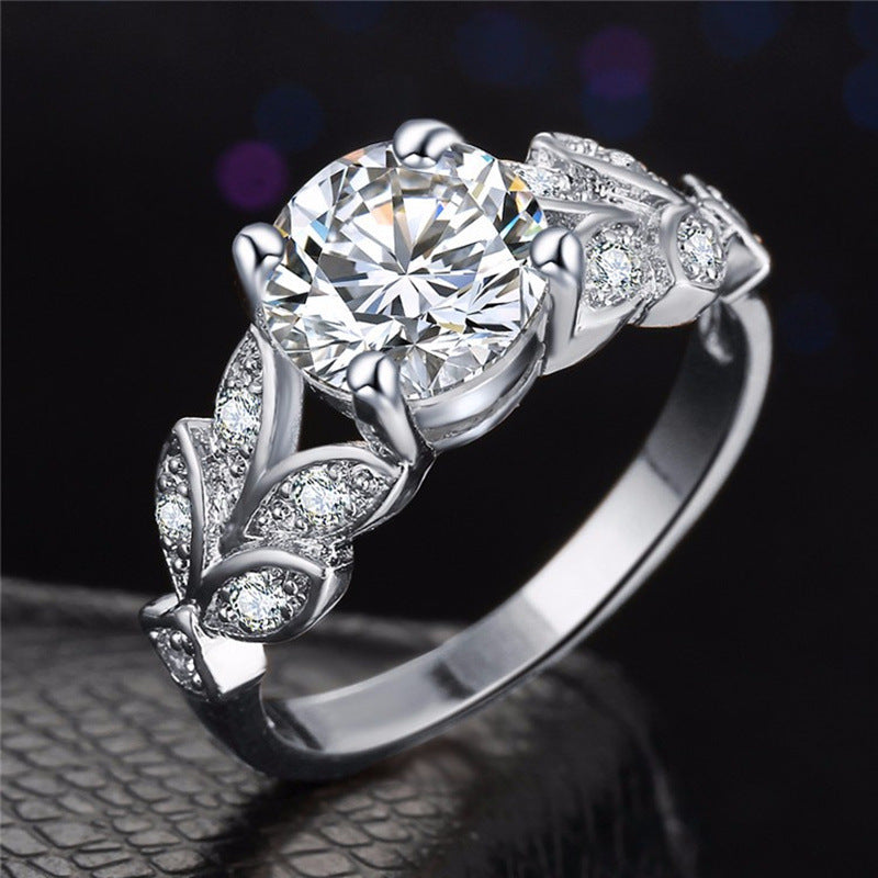 Leaf Four-Prong Zircon Ring