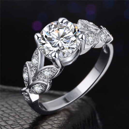 Leaf Four-Prong Zircon Ring