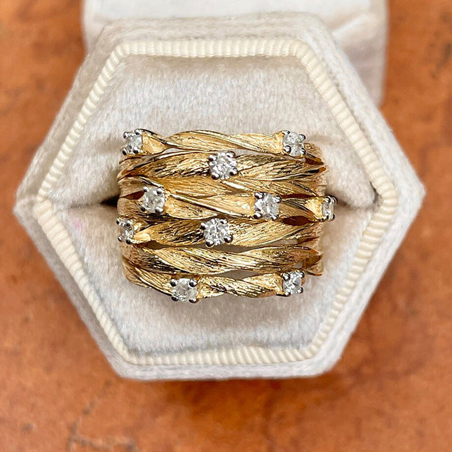 Entwined Vine Starry Zircon Bird's Nest Ring