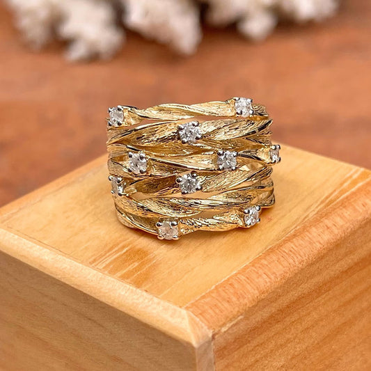 Entwined Vine Starry Zircon Bird's Nest Ring