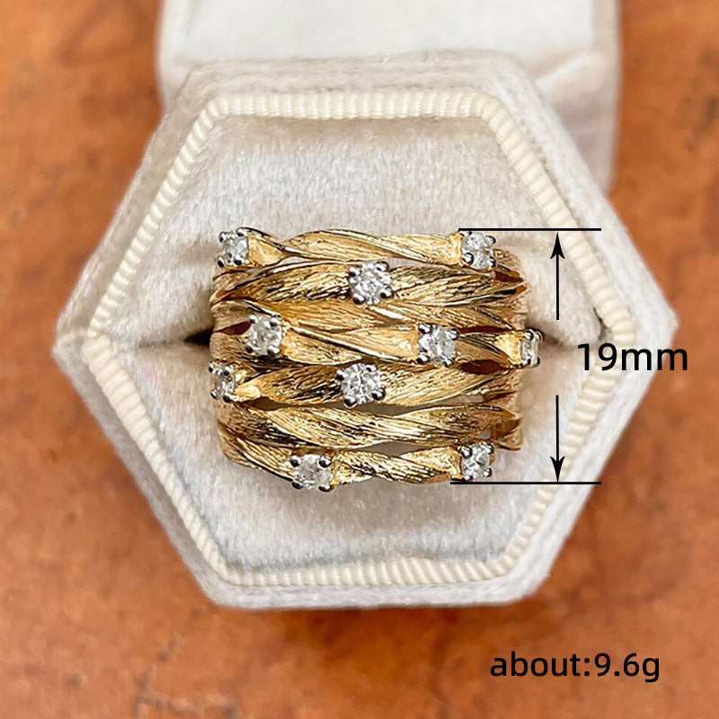 Entwined Vine Starry Zircon Bird's Nest Ring