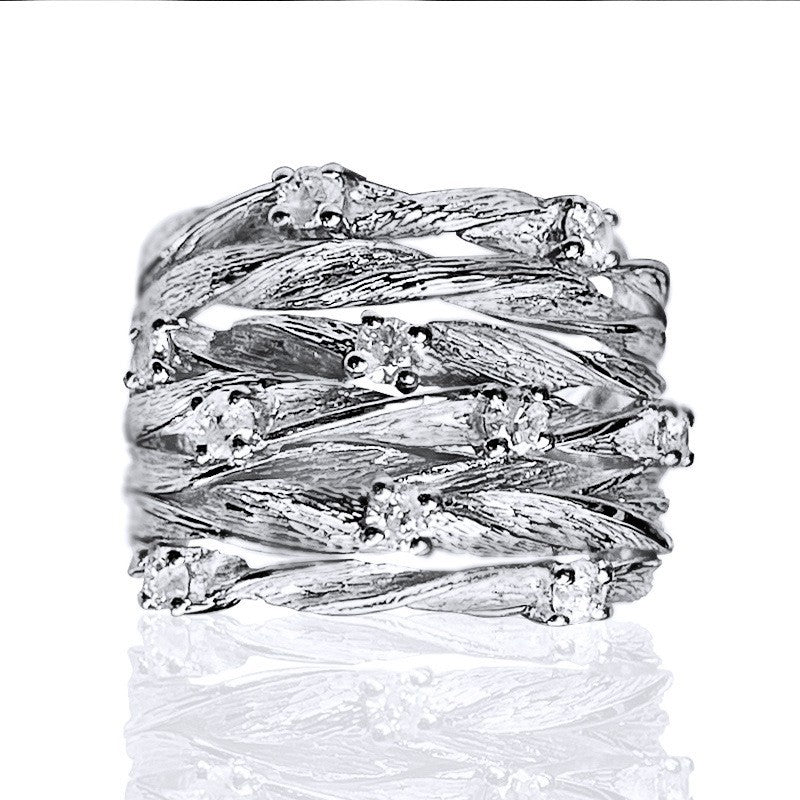 Entwined Vine Starry Zircon Bird's Nest Ring