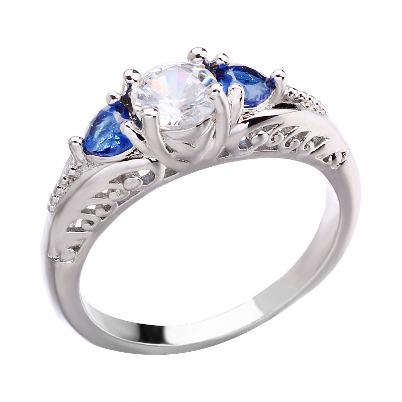 Vintage Blue White Crystal Ring